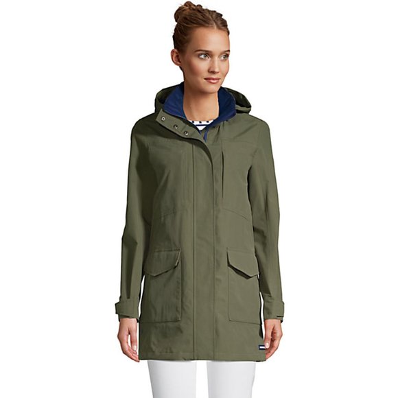 Lands' End Jackets & Coats Womens Squall Rain Coat Olive Green Rain